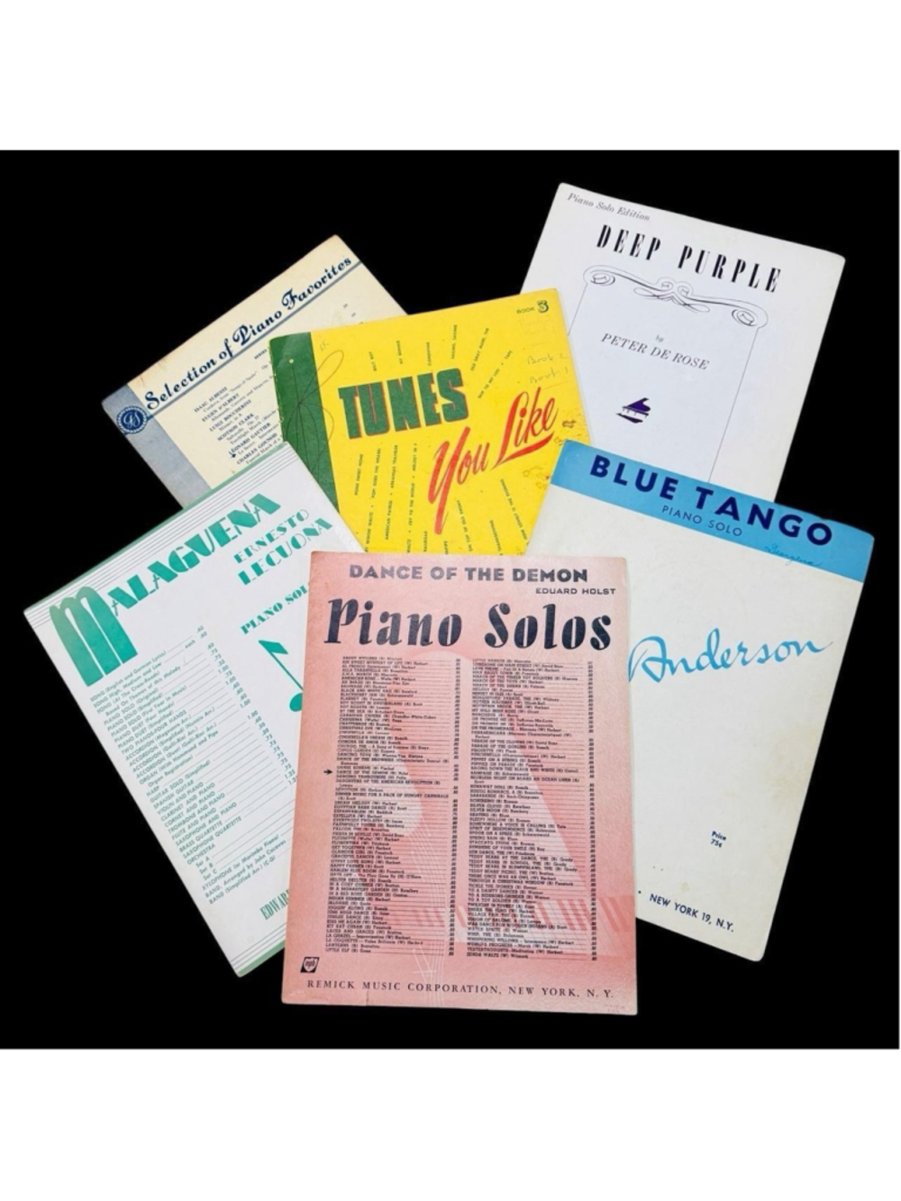 Vintage Sheet Music Lot Piano Deep Purple Blue Tango Lecuona Holst 1930s-50s